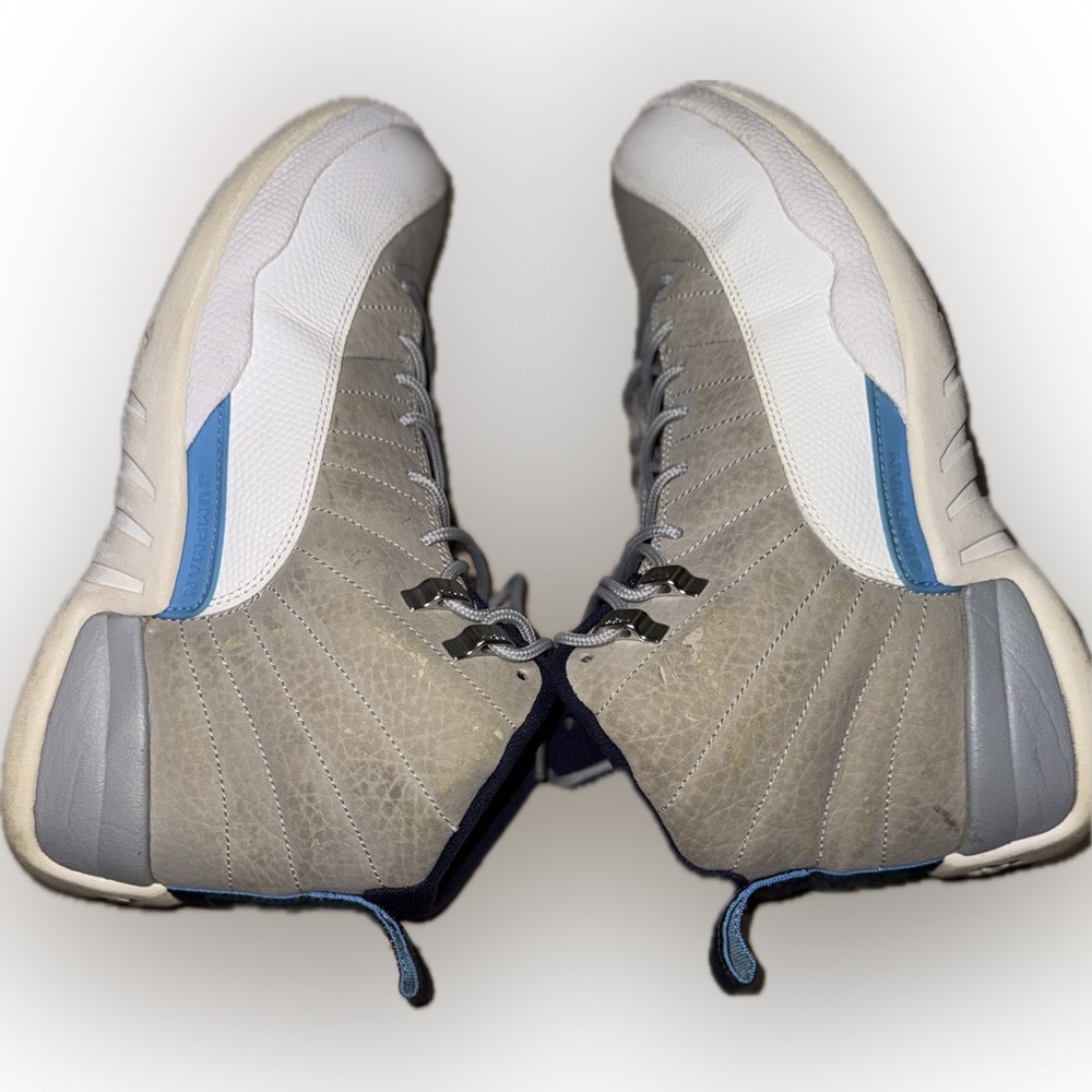 Jordan Gray and White High-Top Sneakers with Blue Accents